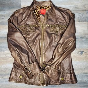 V Christina Stud Shiny Brown Jacket Size M